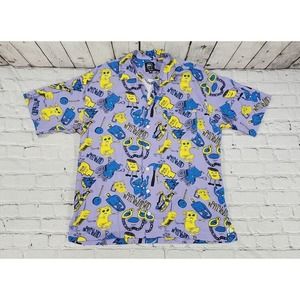 Brain Dead Purple Blue Yellow Figures Button Down Shirt Purple MENS SIZE XL